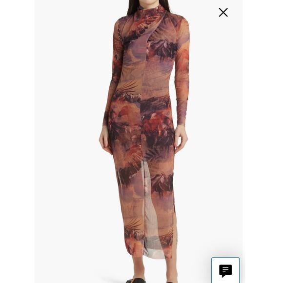 All Saints Tia Colca Mesh Western Horses Canyon Printed Midi Dress 4 - Picture 7 of 11